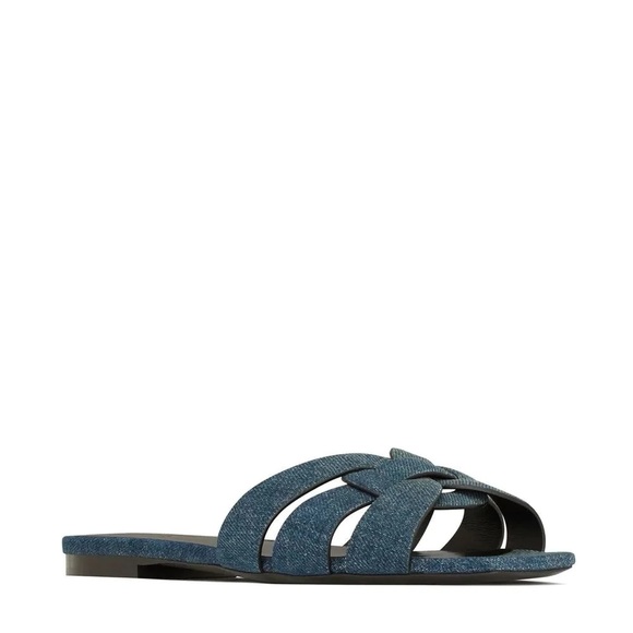 ❌❌SOLD! NIB Saint Laurent Tribute Nu Pieds Denim Slides - Picture 2 of 7